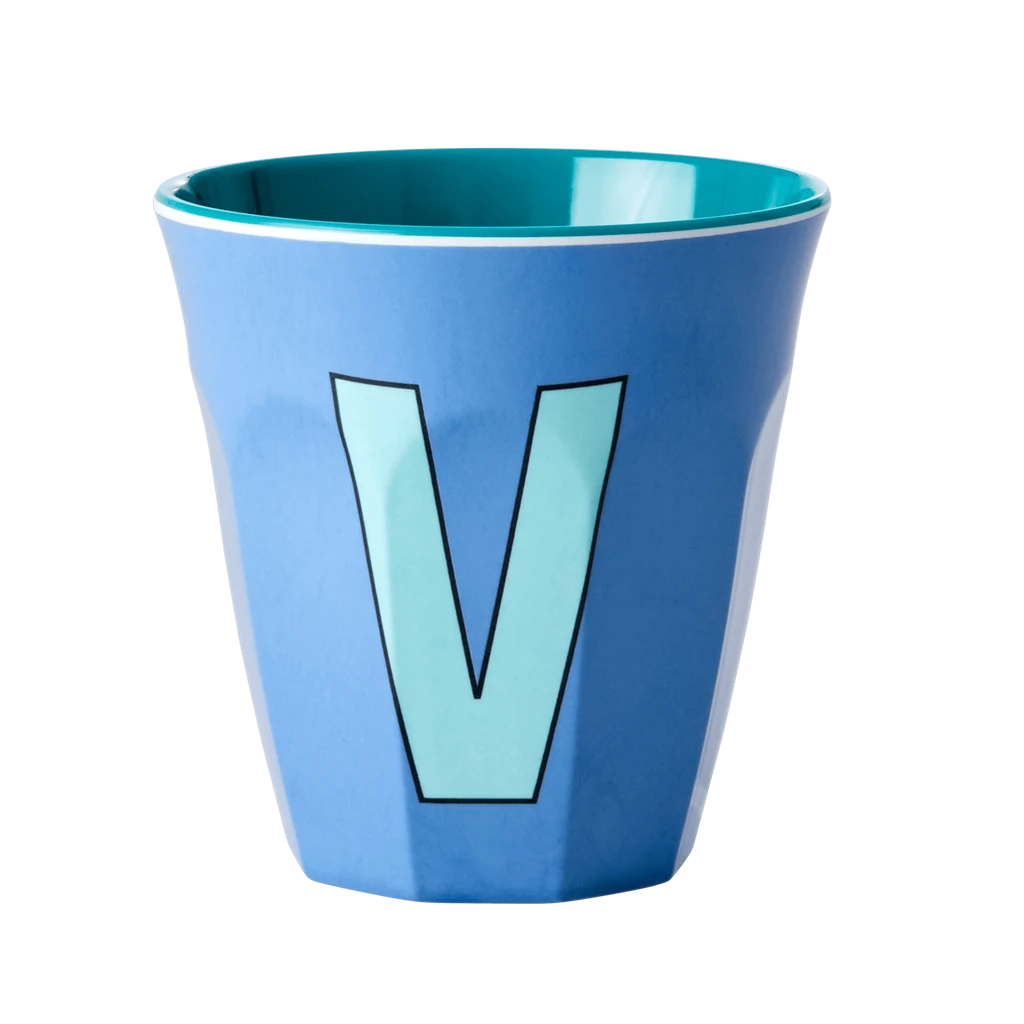 Melamine Cup - Medium With Alphabet In Bluish Colors | Letter V(Melamine Cup Medium With Alphabet In Bluish Colors Letter V) 1 Melamine Cup - Medium With Alphabet In Bluish Colors | Letter V(Melamine Cup Medium With Alphabet In Bluish Colors Letter V)