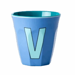Two Melamine Cups - Medium With Alphabet In Bluish Colors | Letter V(Two Melamine Cups Medium With Alphabet In Bluish Colors Letter V)