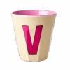 Two Melamine Cups - Medium With Alphabet In Pinkish Colors | Letter V(Two Melamine Cups Medium With Alphabet In Pinkish Colors Letter V)