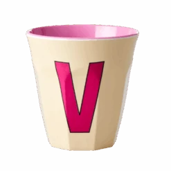 Melamine Cup - Medium With Alphabet In Pinkish Colors | Letter V(Melamine Cup Medium With Alphabet In Pinkish Colors Letter V)
