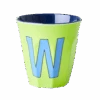 Two Melamine Cups - Medium With Alphabet In Bluish Colors | Letter W(Two Melamine Cups Medium With Alphabet In Bluish Colors Letter W)