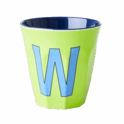 Two Melamine Cups - Medium With Alphabet In Bluish Colors | Letter W(Two Melamine Cups Medium With Alphabet In Bluish Colors Letter W)