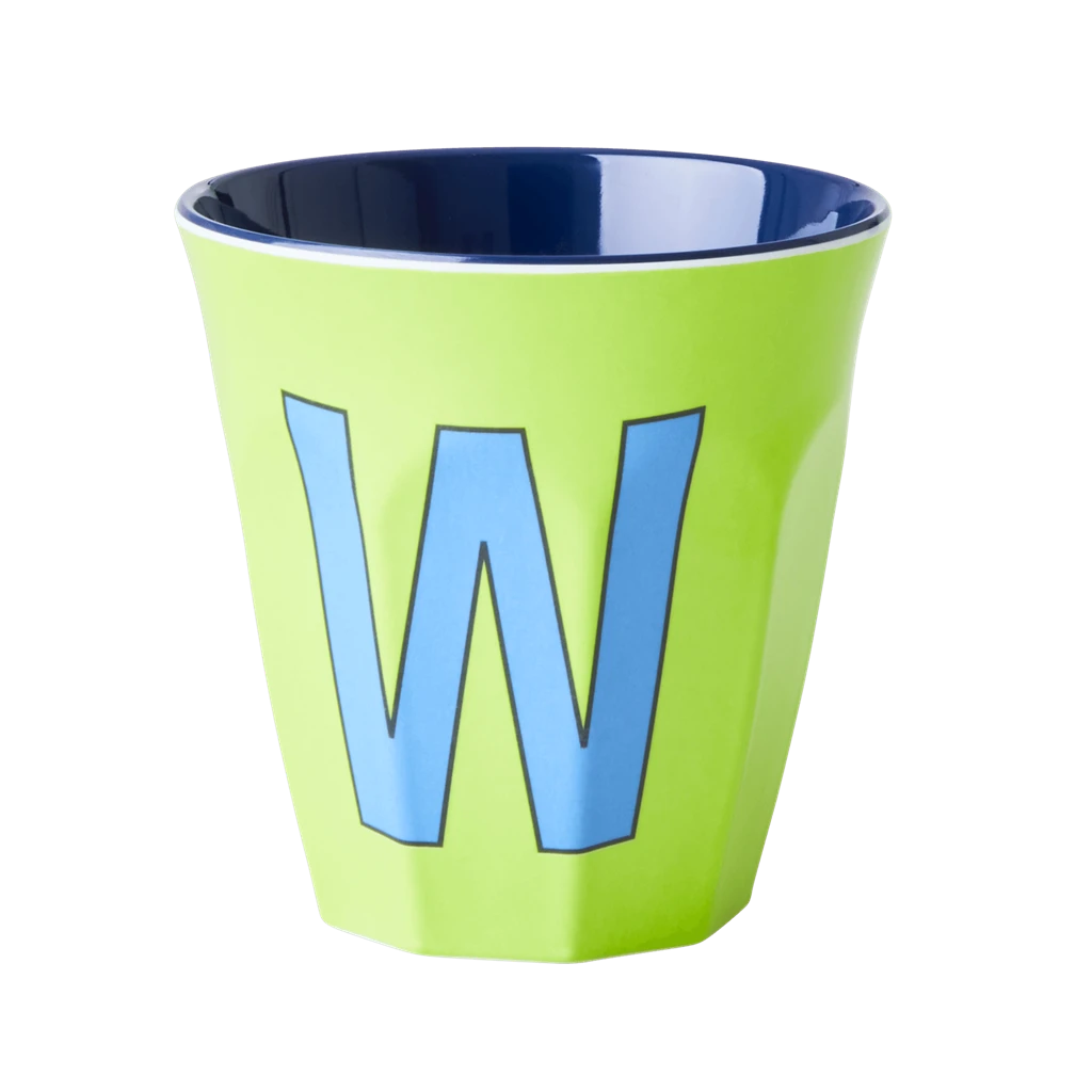 Two Melamine Cups - Medium With Alphabet In Bluish Colors | Letter W(Two Melamine Cups Medium With Alphabet In Bluish Colors Letter W) 1 Two Melamine Cups - Medium With Alphabet In Bluish Colors | Letter W(Two Melamine Cups Medium With Alphabet In Bluish Colors Letter W)