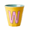 Two Melamine Cups - Medium With Alphabet In Pinkish Colors | Letter W(Two Melamine Cups Medium With Alphabet In Pinkish Colors Letter W)