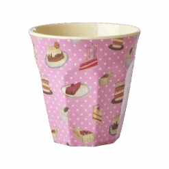 Medium Melamine Cup - Pink - Sweet Cake Print(Copy Of Medium Melamine Cup Blue Poppies Love Print)