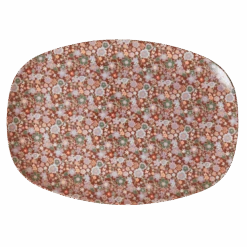 Melamine Rectangular Plate | Brown Flower Print(Rectangular Melamine Plate In Brown Floral Print)