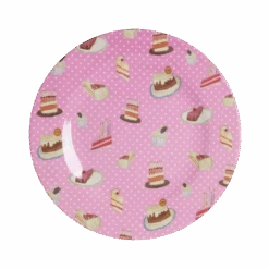 Round Melamine Side Plate - Pink - Sweet Cake Print(Copy Of Round Melamine Side Plate Green New Dino Print)