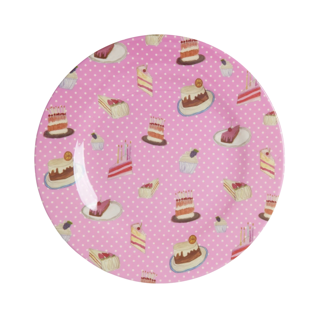 Round Melamine Side Plate - Pink - Sweet Cake Print(Copy Of Round Melamine Side Plate Green New Dino Print) 1 Round Melamine Side Plate - Pink - Sweet Cake Print(Copy Of Round Melamine Side Plate Green New Dino Print)