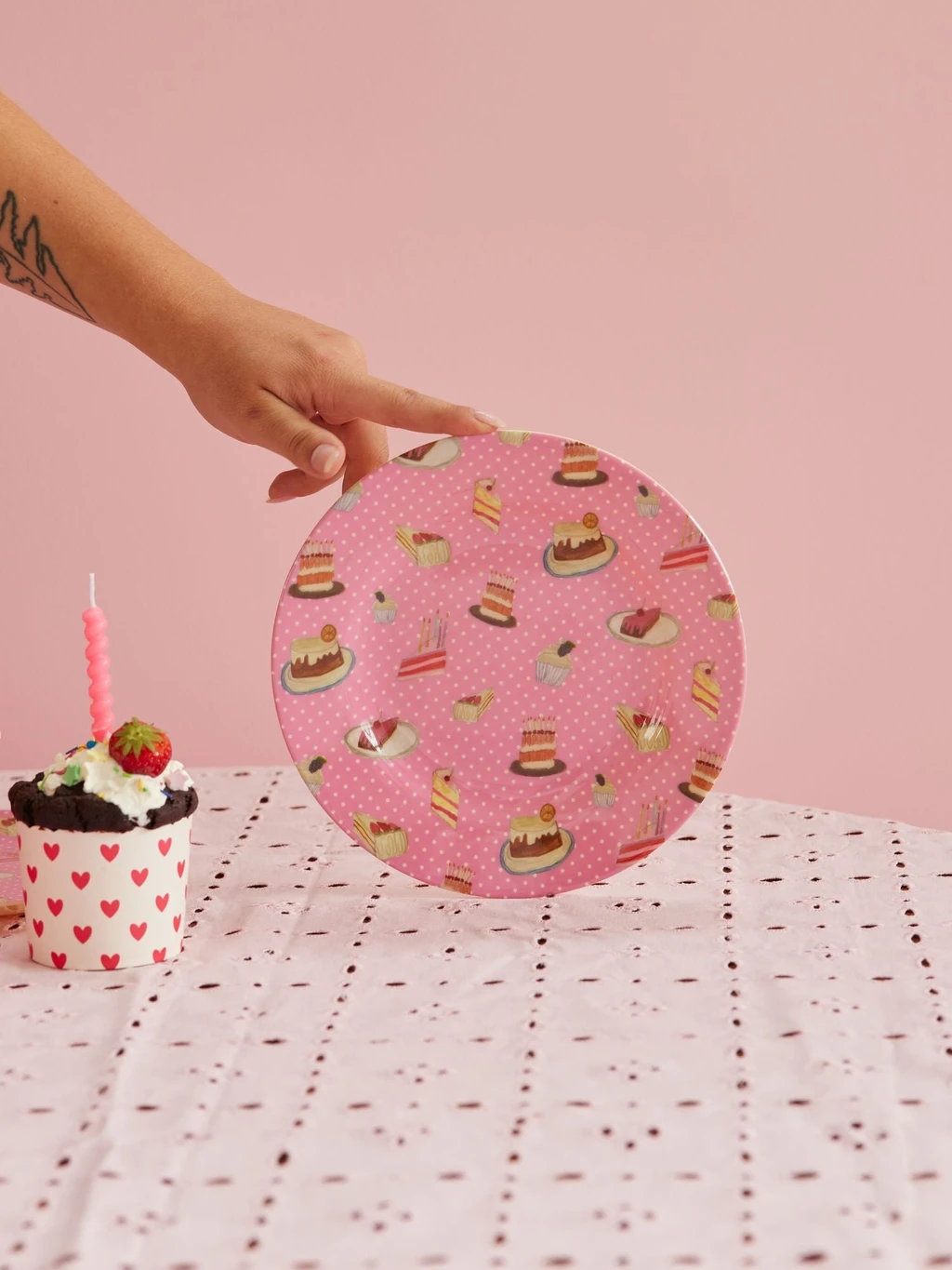 Round Melamine Side Plate - Pink - Sweet Cake Print(Copy Of Round Melamine Side Plate Green New Dino Print) 2 Round Melamine Side Plate - Pink - Sweet Cake Print(Copy Of Round Melamine Side Plate Green New Dino Print) - Image 2