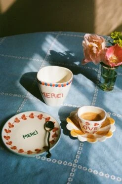 Ceramic Oval Cup With Hand Painted Merci - 10.1 Oz(Ceramic Oval Cup With Hand Painted Merci 10 1 Oz) -Rice By Rice RICE CE24 ANALOG 28