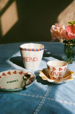 Ceramic Oval Cup With Hand Painted Merci - 10.1 Oz(Ceramic Oval Cup With Hand Painted Merci 10 1 Oz) -Rice By Rice RICE CE24 ANALOG 29