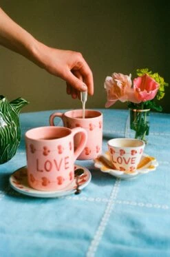 Ceramic Oval Espresso Cup With Hand Painted Love - 2.4 Oz(Ceramic Oval Espresso Cup With Hand Painted Good Love 2 4 Oz) -Rice By Rice RICE CE24 ANALOG 30