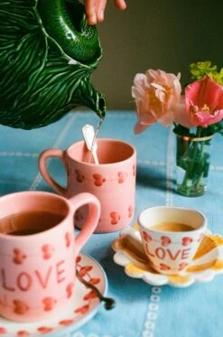 Ceramic Oval Espresso Cup With Hand Painted Love - 2.4 Oz(Ceramic Oval Espresso Cup With Hand Painted Good Love 2 4 Oz) -Rice By Rice RICE CE24 ANALOG 31