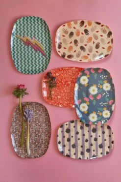 Melamine Rectangular Plate | Brown Flower Print(Rectangular Melamine Plate In Brown Floral Print) -Rice By Rice RICE AW21 030 fdbaab90 0a57 4030 9837 b687485ed780